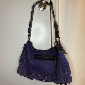 Berge - Purple Suede Shoulder Bag with Tassel